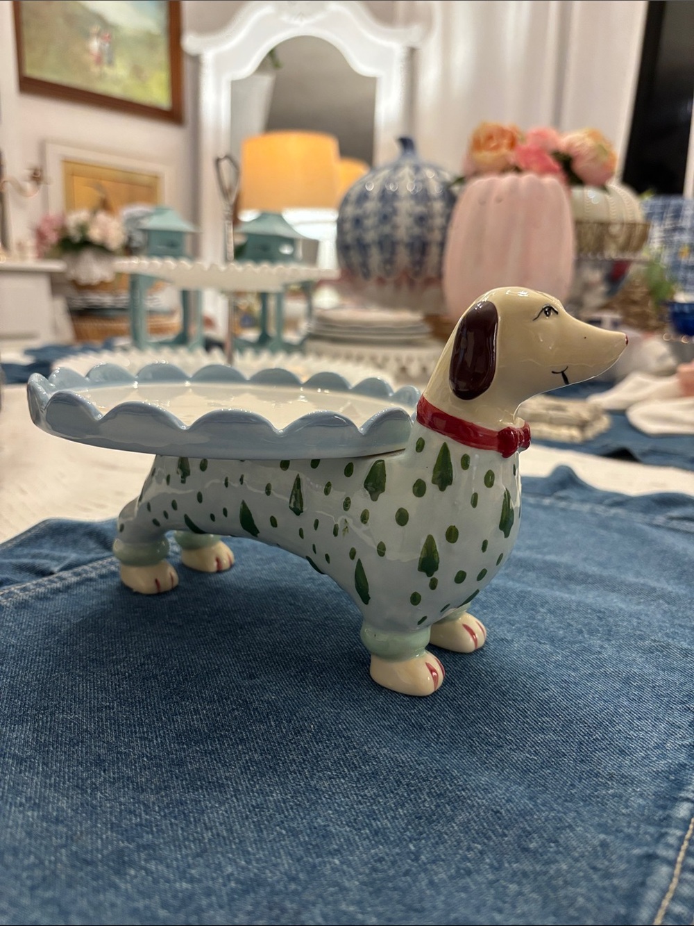 New Ceramic Dachshund Weiner Dog Cake Stand
